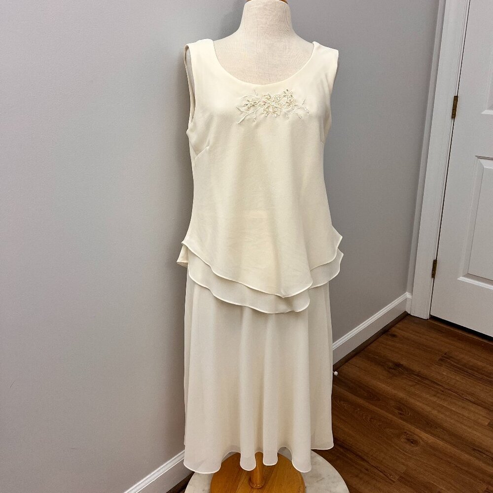 Coldwater Creek Ivory Sleeveless Formal Tiered Chiffon Dress Layered Sz 14
